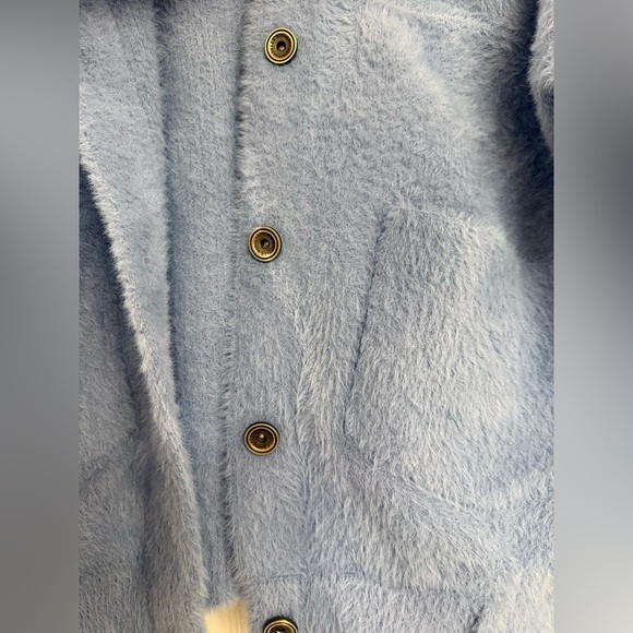RINO & PELLE Bubbly Short Knitted Jacket In Light Blue Fuzzy Sweater Medium - Picture 6 of 11
